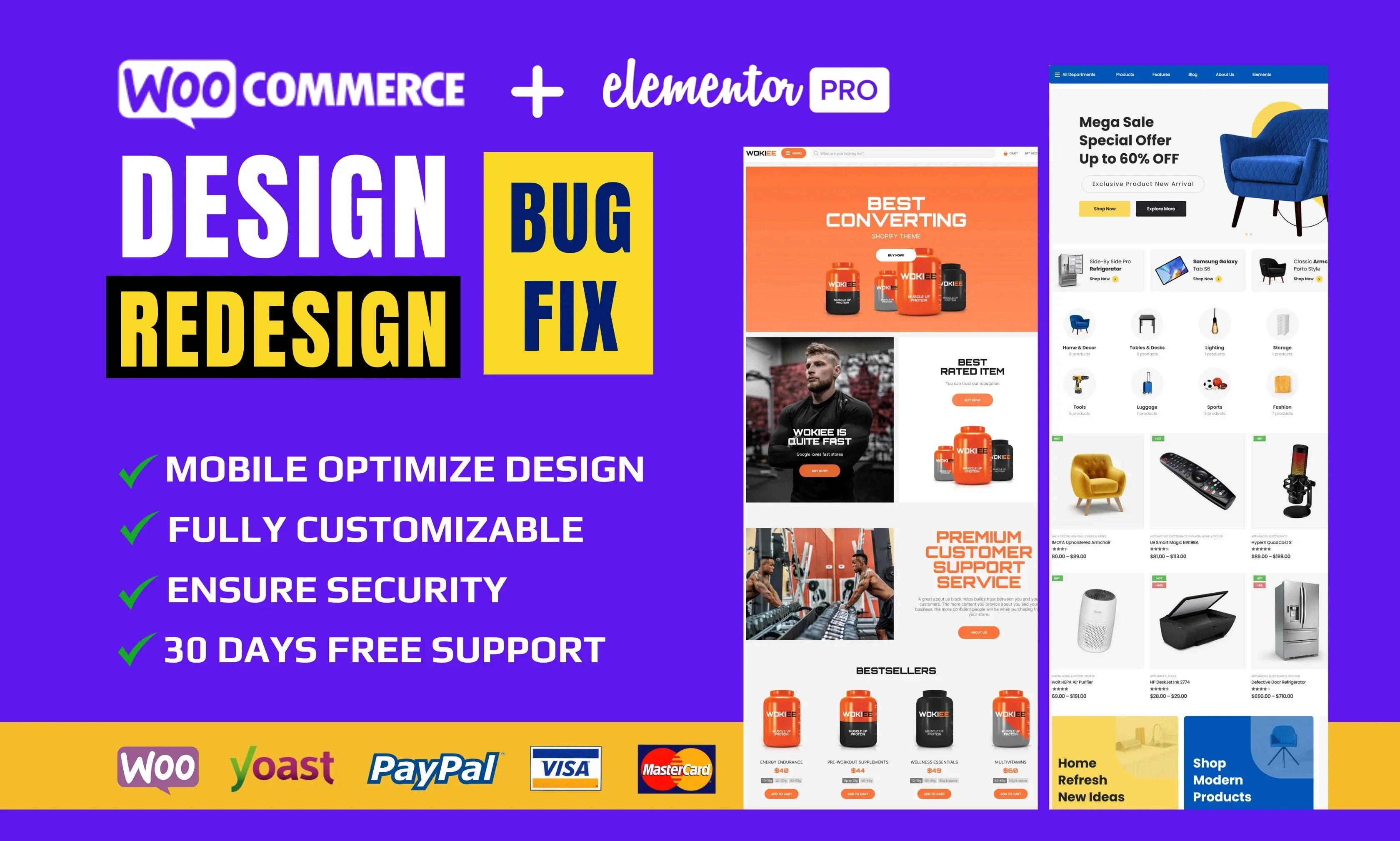 We will redesign your WooCommerce website up to 10 pages with modern features and functionality